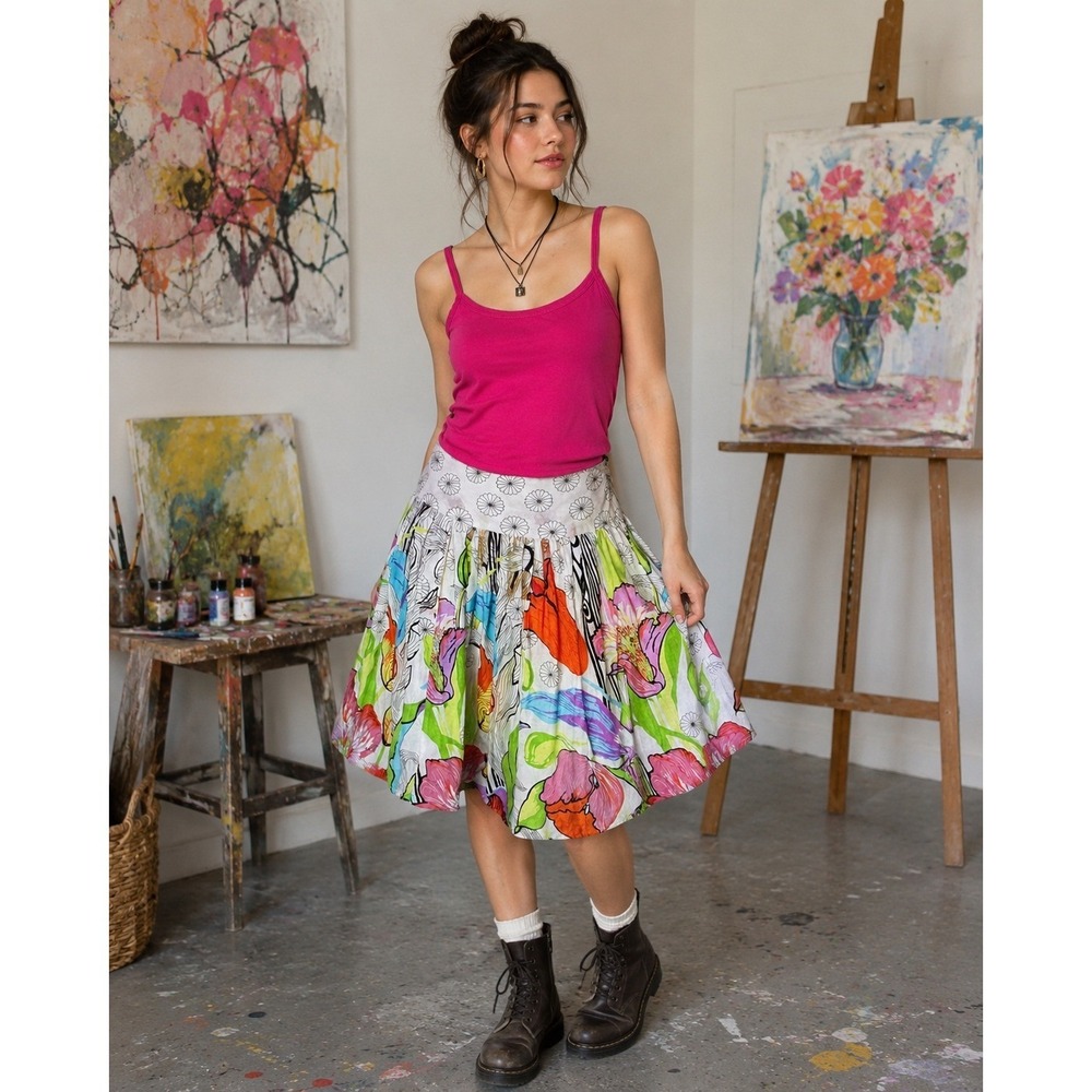 BKE Pink Cami & Zoe B. Floral Cotton Skirt Set Womens Size 8 2 Piece Outfit